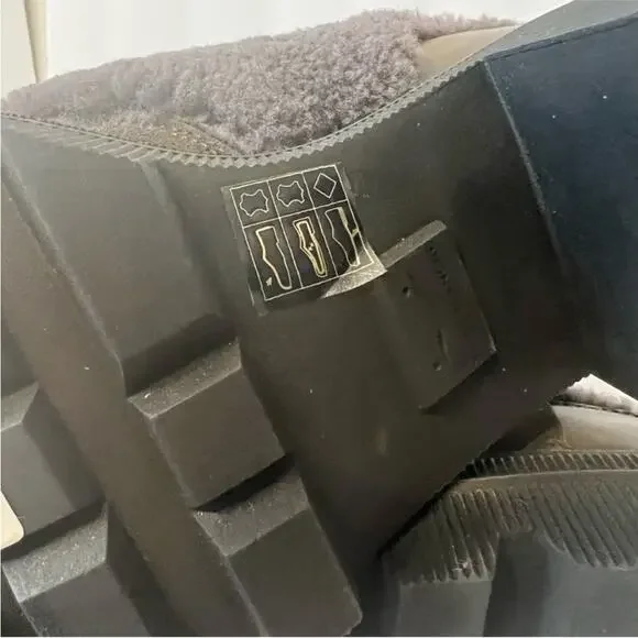 Voile Blanche Loden Faux Shearling Trim Lug Sole Leather Boots Khaki size 38 - Picture 7 of 10